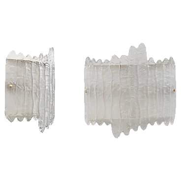 Pair of Murano glass and brass glacier wall sconces, 20th century