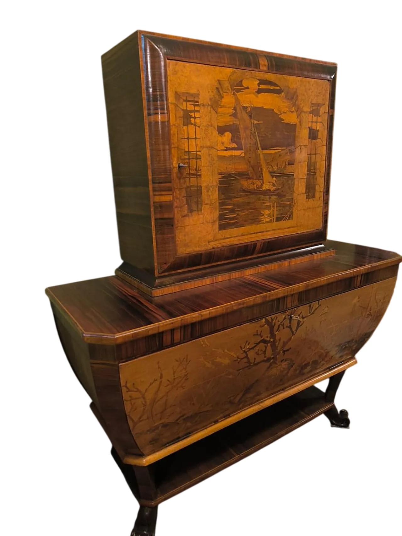 Cornelio Ferrandi, mobile bar intarsiato a mano, anni '60 27