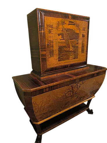 Cornelio Ferrandi, hand-inlaid bar cabinet, 1960s