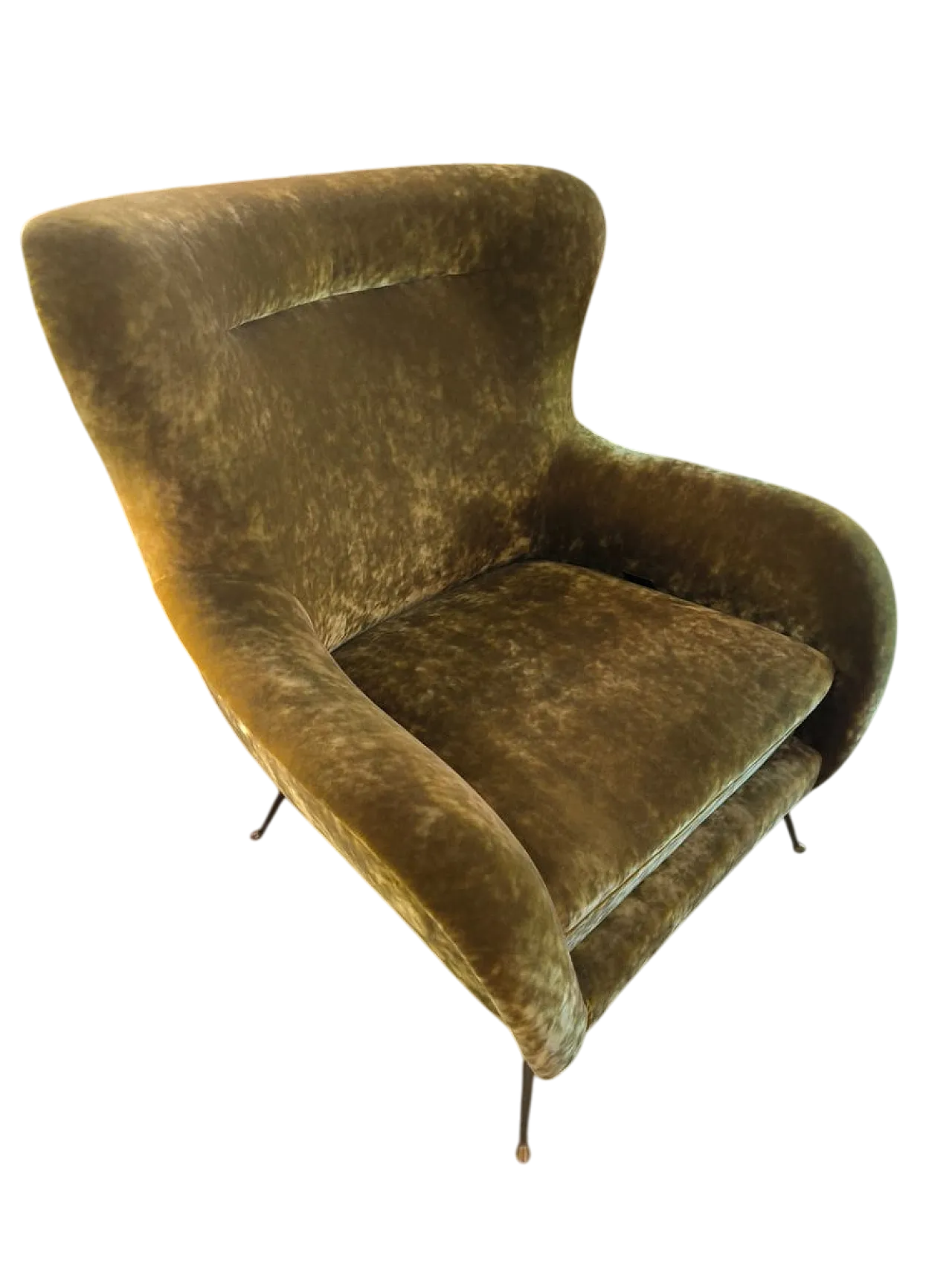 Pair of armchairs in brushed bronze and velvet, 1960s 7