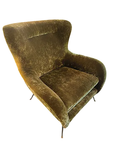 Pair of armchairs in brushed bronze and velvet, 1960s