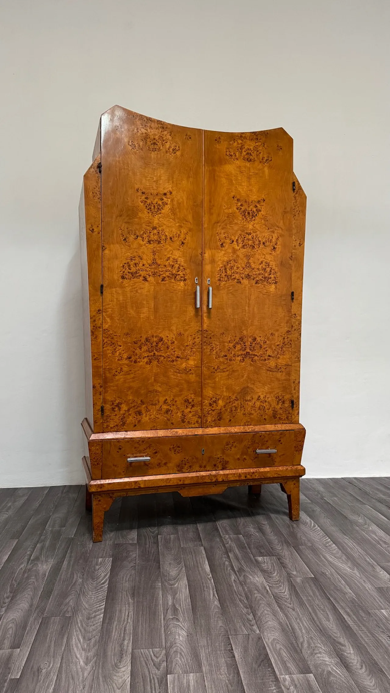 Art Deco Cubist Cabinet in Burl Wood, 1940s 2