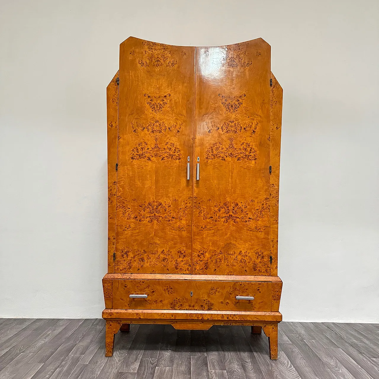 Art Deco Cubist Cabinet in Burl Wood, 1940s 5