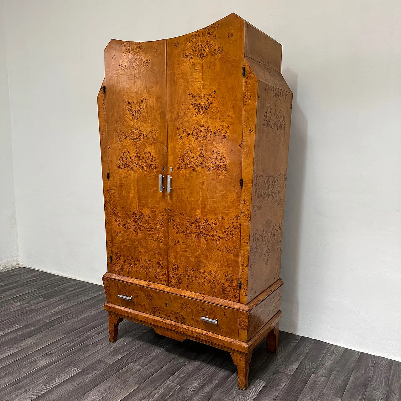 Art Deco Cubist Cabinet in Burl Wood, 1940s 7