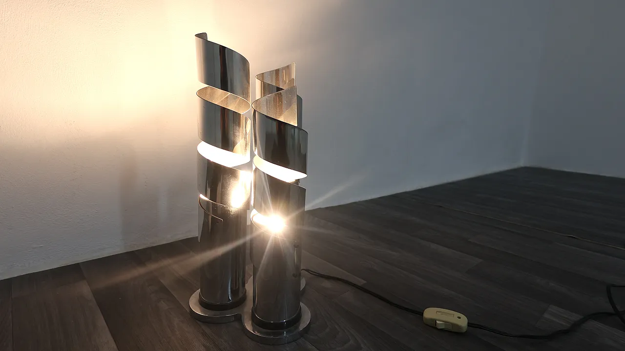 Lampada a spirale in acciaio cromato in stile Max Sauze, anni '70 17