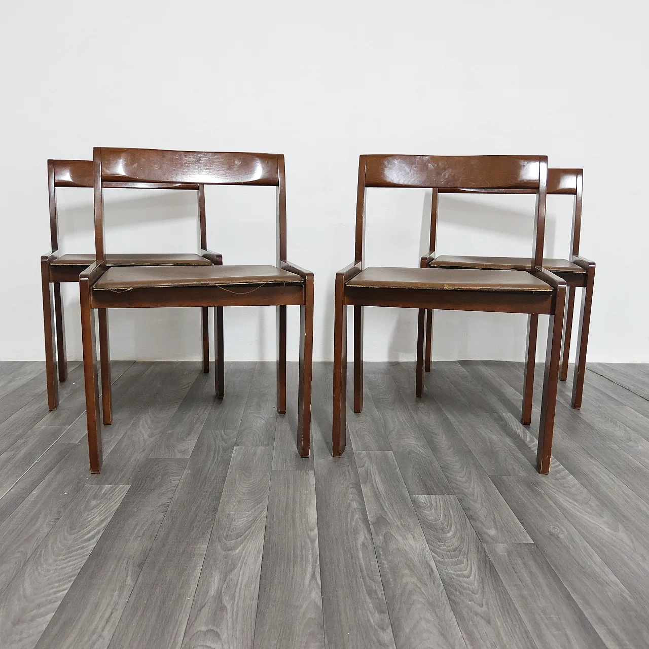 4 wooden dining chairs, 1960s 2