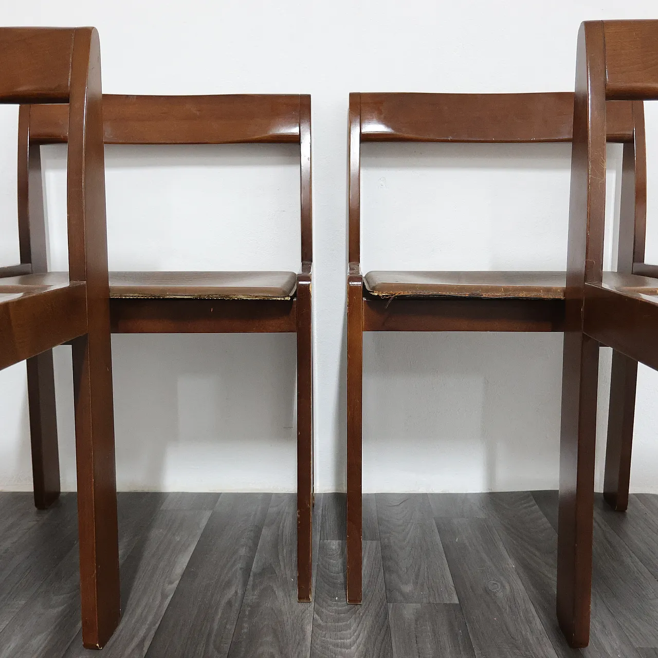 4 wooden dining chairs, 1960s 5
