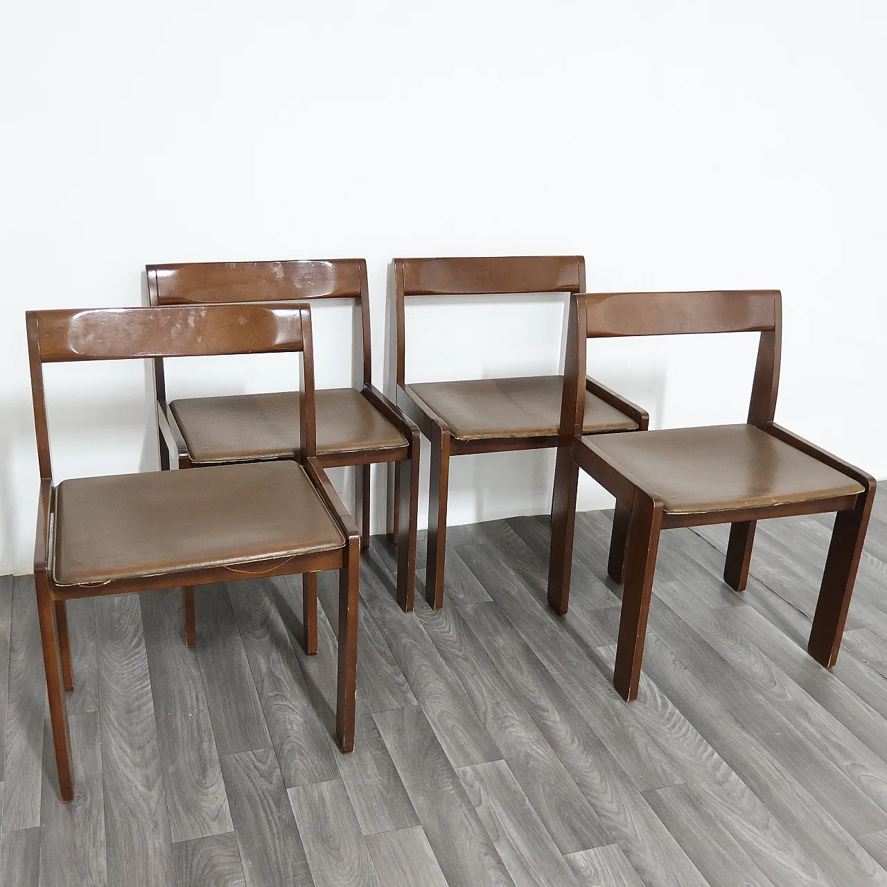4 wooden dining chairs, 1960s 6