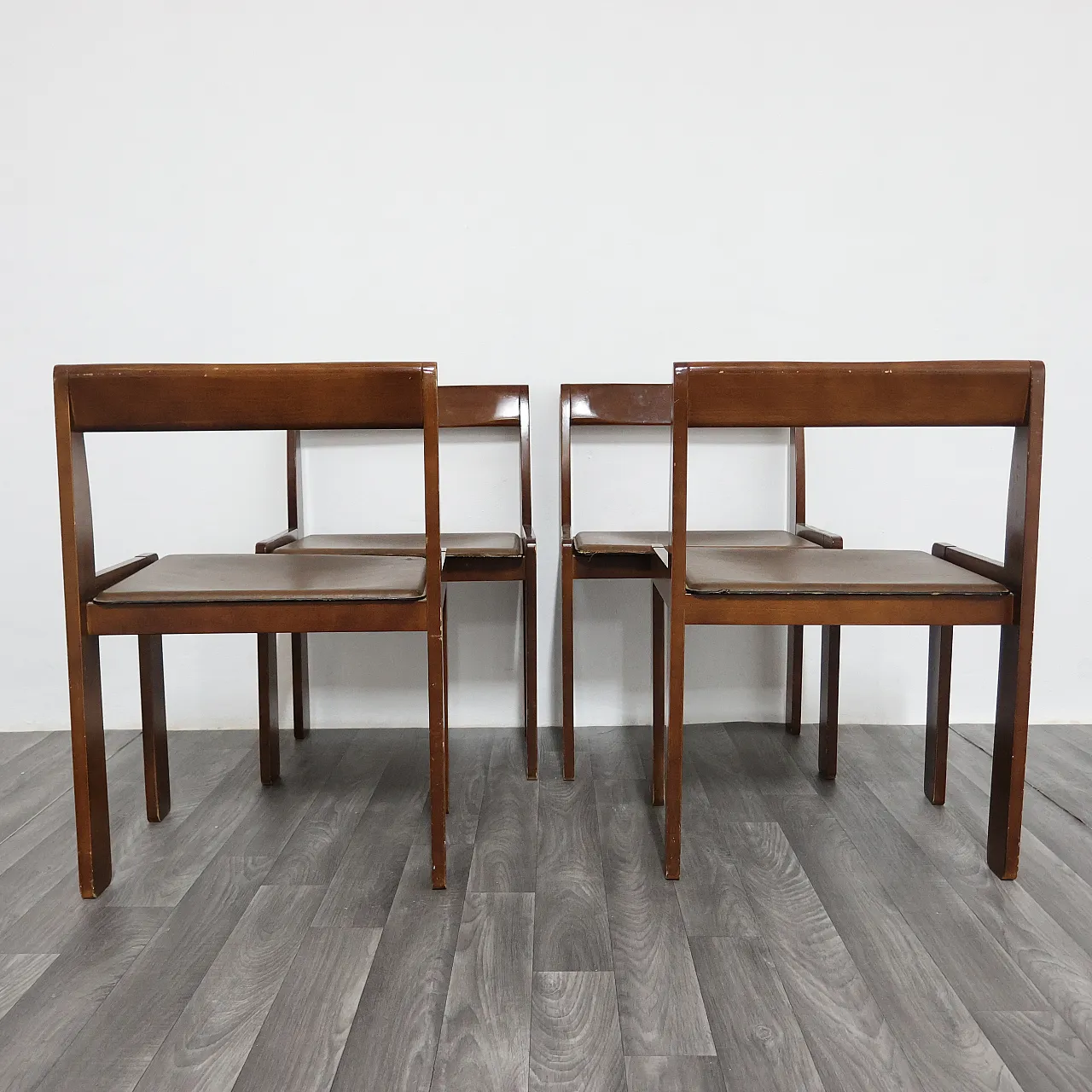 4 wooden dining chairs, 1960s 7