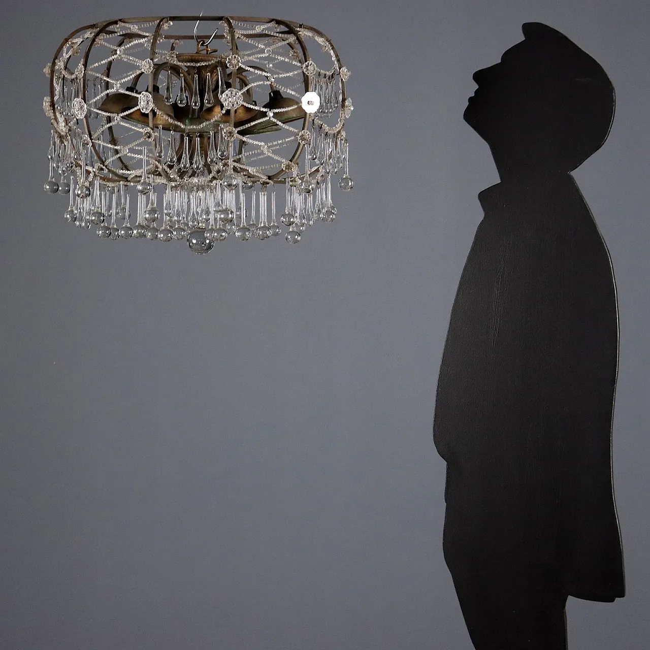 Lampadario in metallo e pendenti in vetro, '800 2