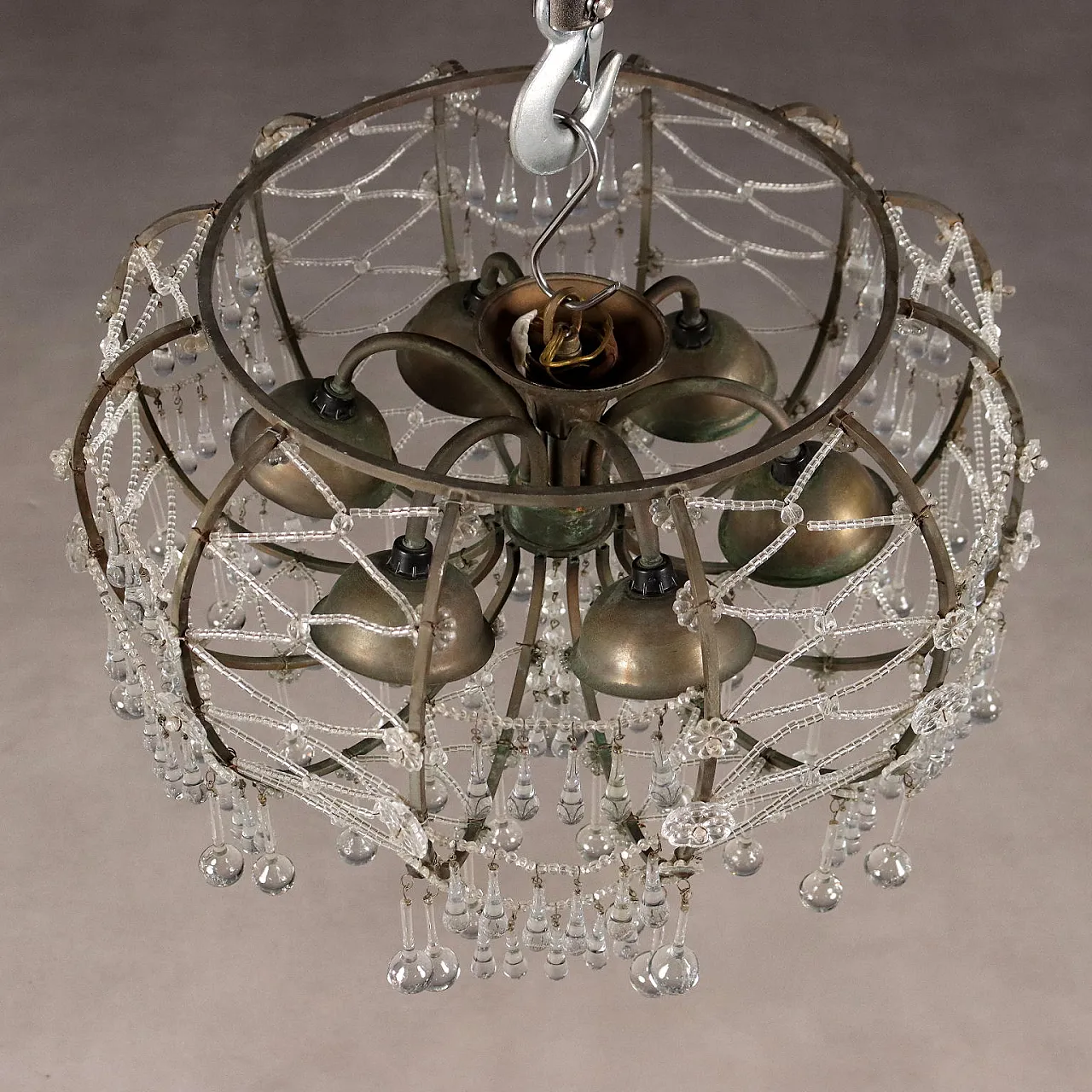 Lampadario in metallo e pendenti in vetro, '800 7