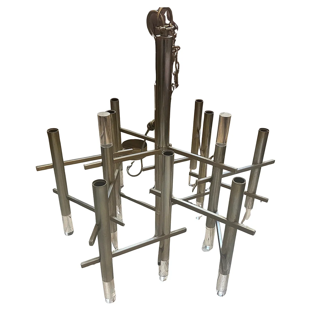 Lampadario in metallo e plexiglass di Gaetano Sciolari, anni '70 3