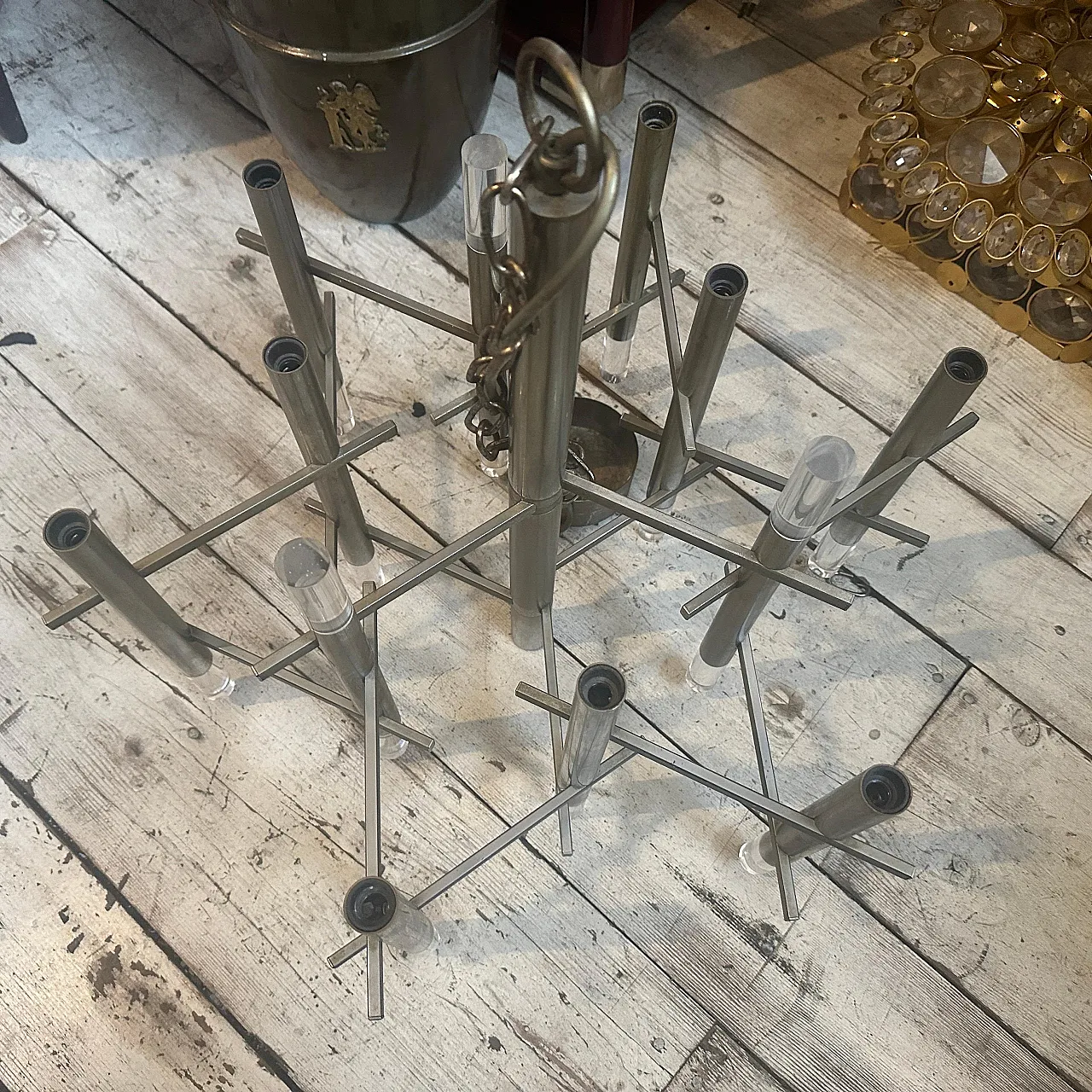 Lampadario in metallo e plexiglass di Gaetano Sciolari, anni '70 5