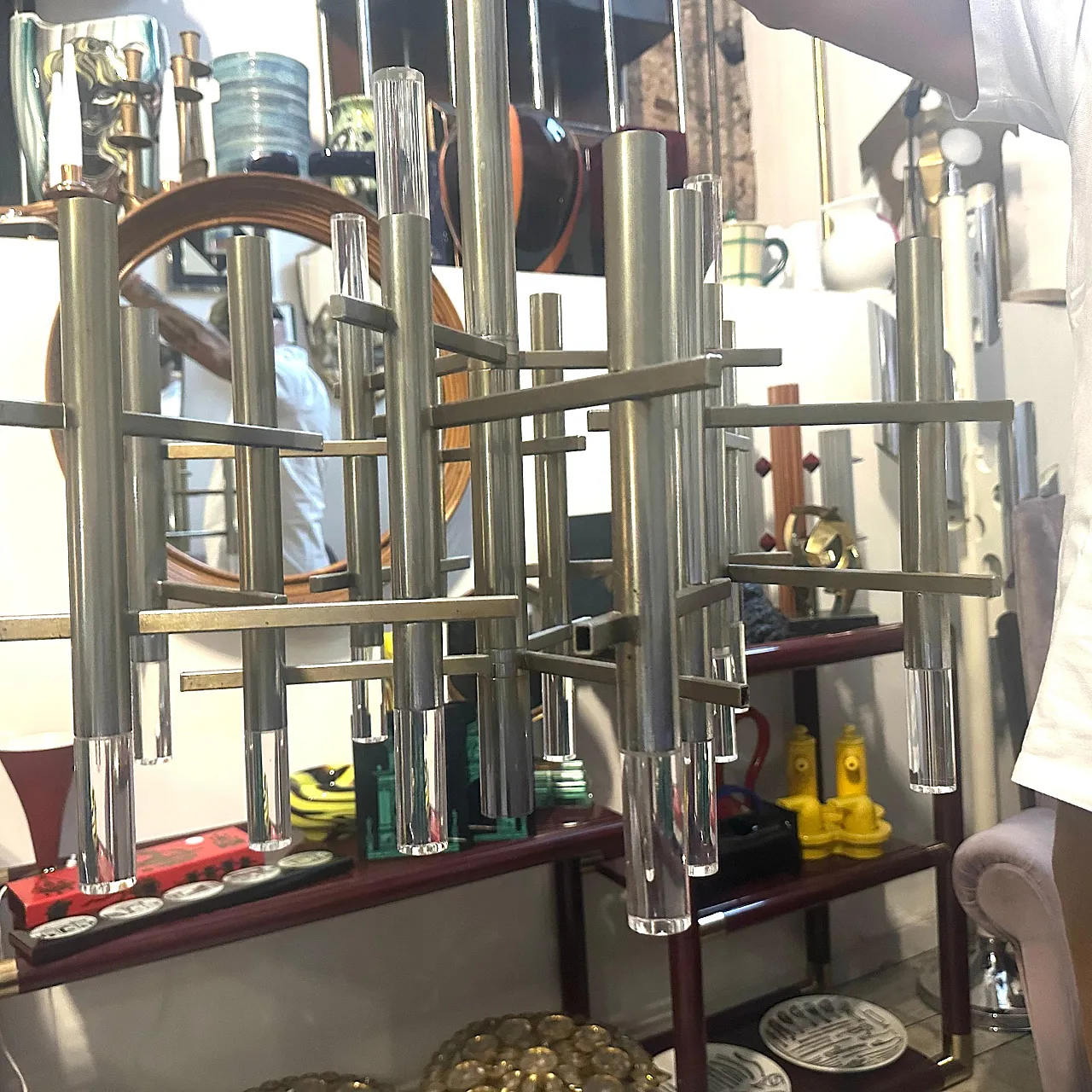 Lampadario in metallo e plexiglass di Gaetano Sciolari, anni '70 13