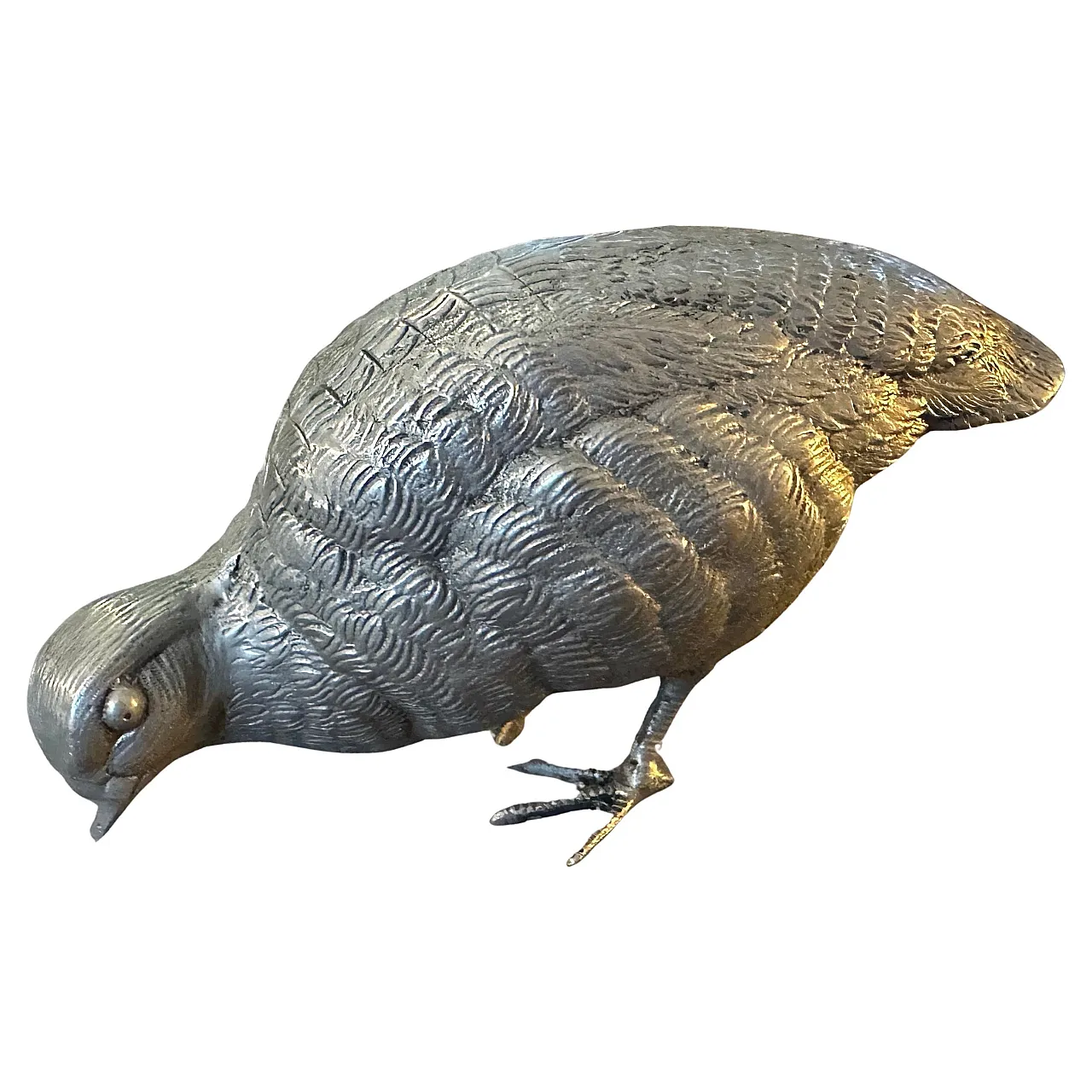 Silver plated metal partridge paperweight by Gucci, 1980s 1