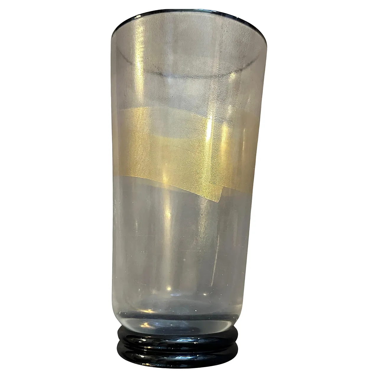 Vaso moderno in vetro trasparente nero e oro di Murano, anni '70 1