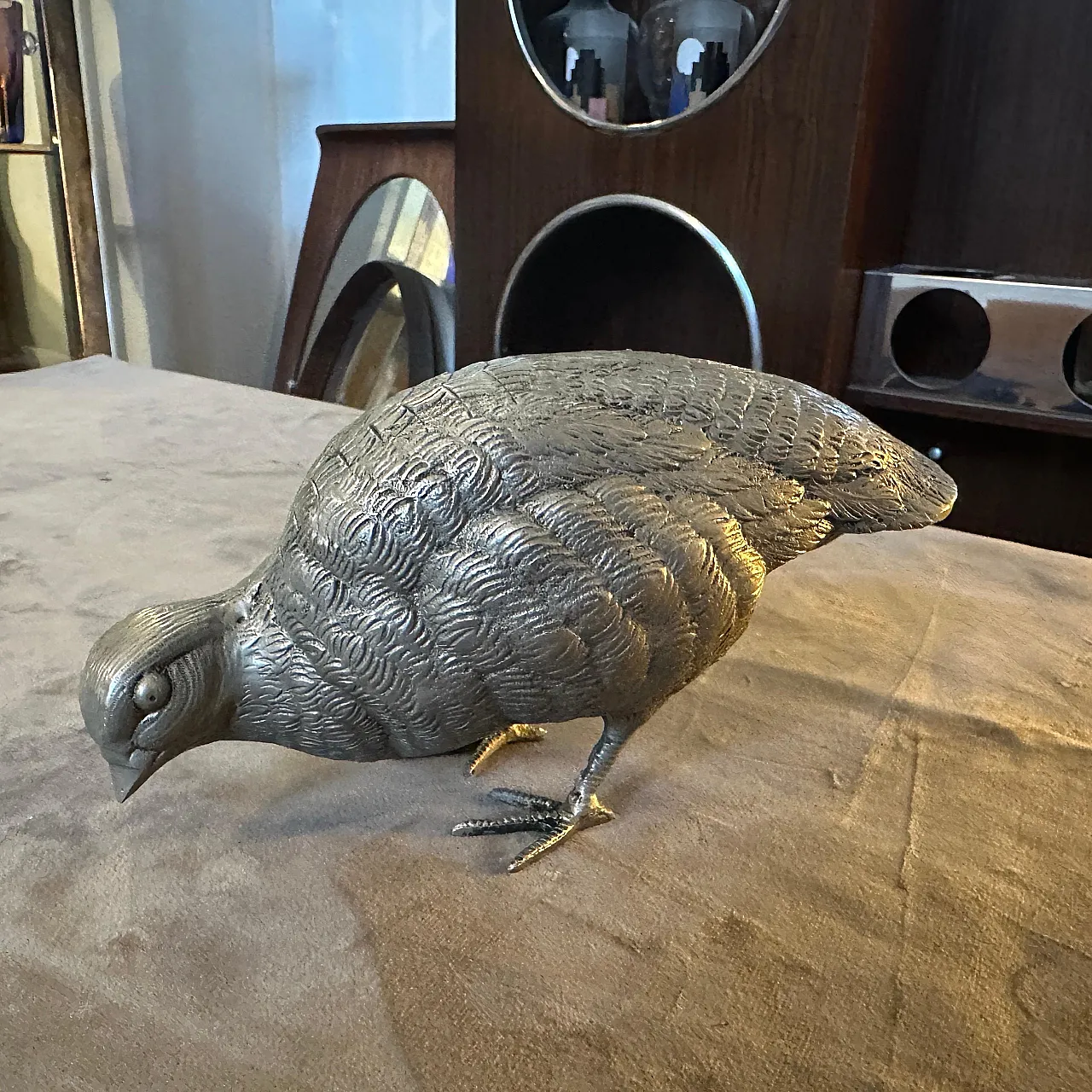 Silver plated metal partridge paperweight by Gucci, 1980s 2