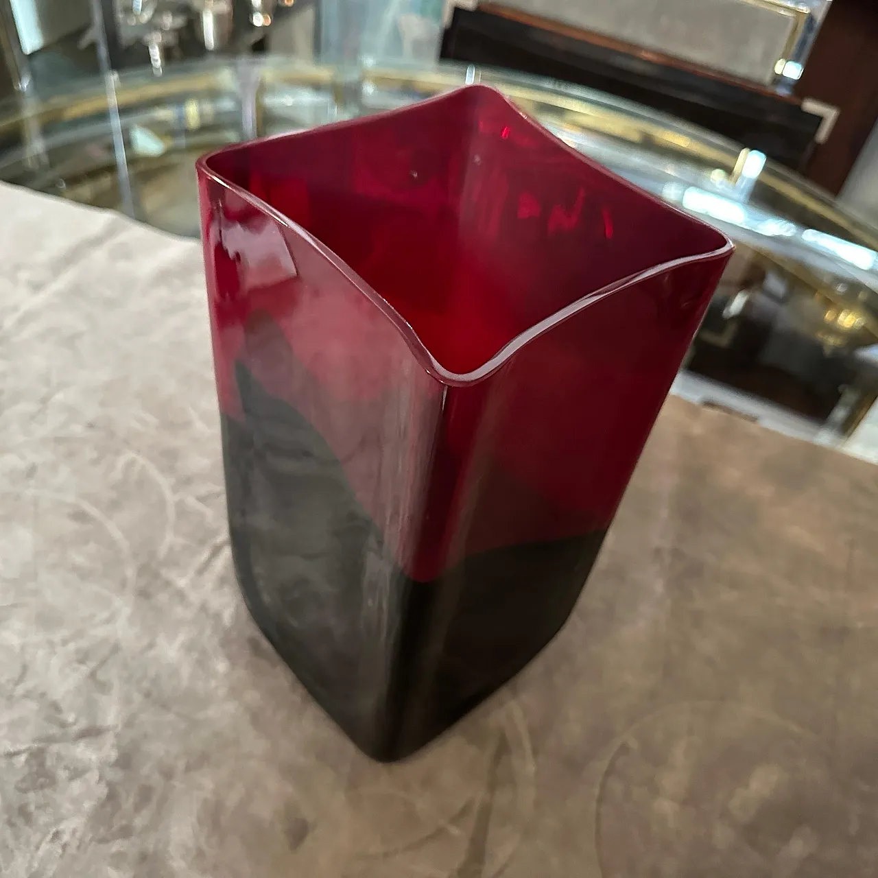Modern red and black Murano glass vase by Carlo Moretti, 1980s 3