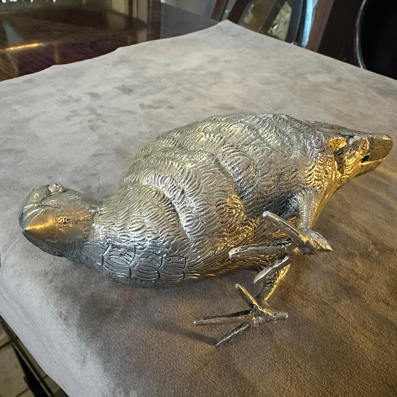 Silver plated metal partridge paperweight by Gucci, 1980s 3