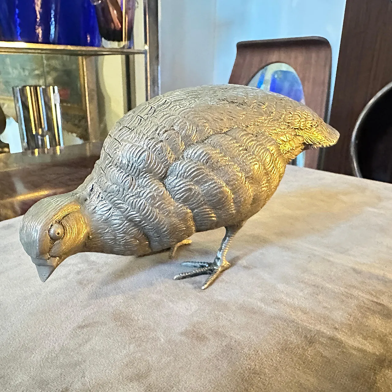 Silver plated metal partridge paperweight by Gucci, 1980s 5