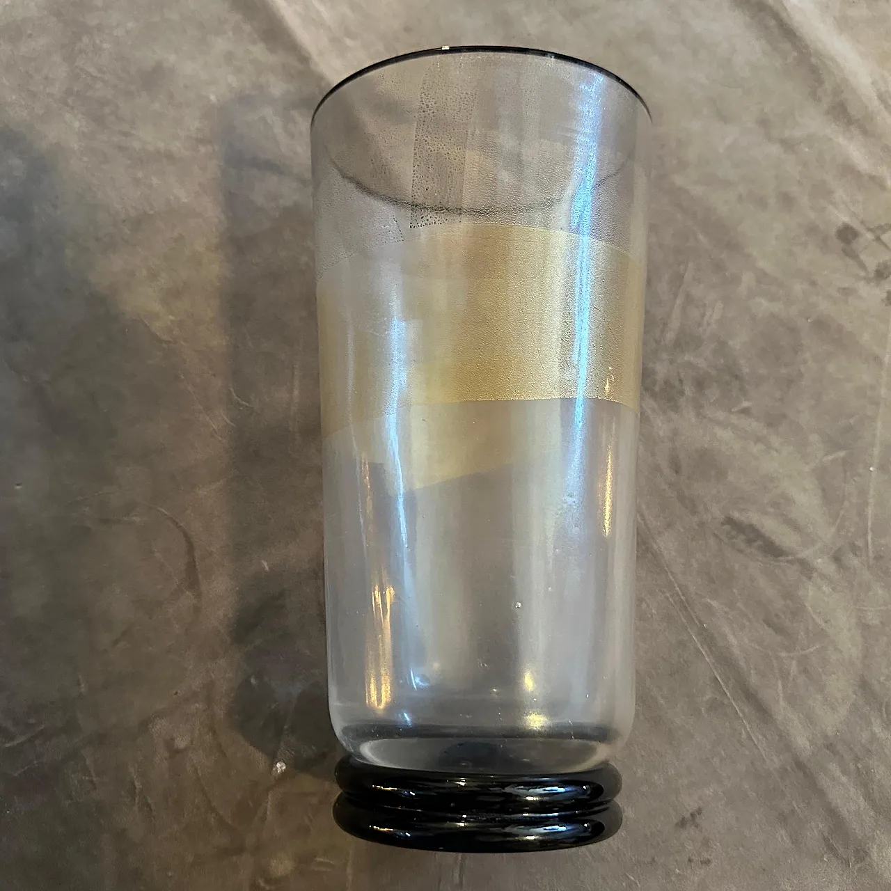 Vaso moderno in vetro trasparente nero e oro di Murano, anni '70 7