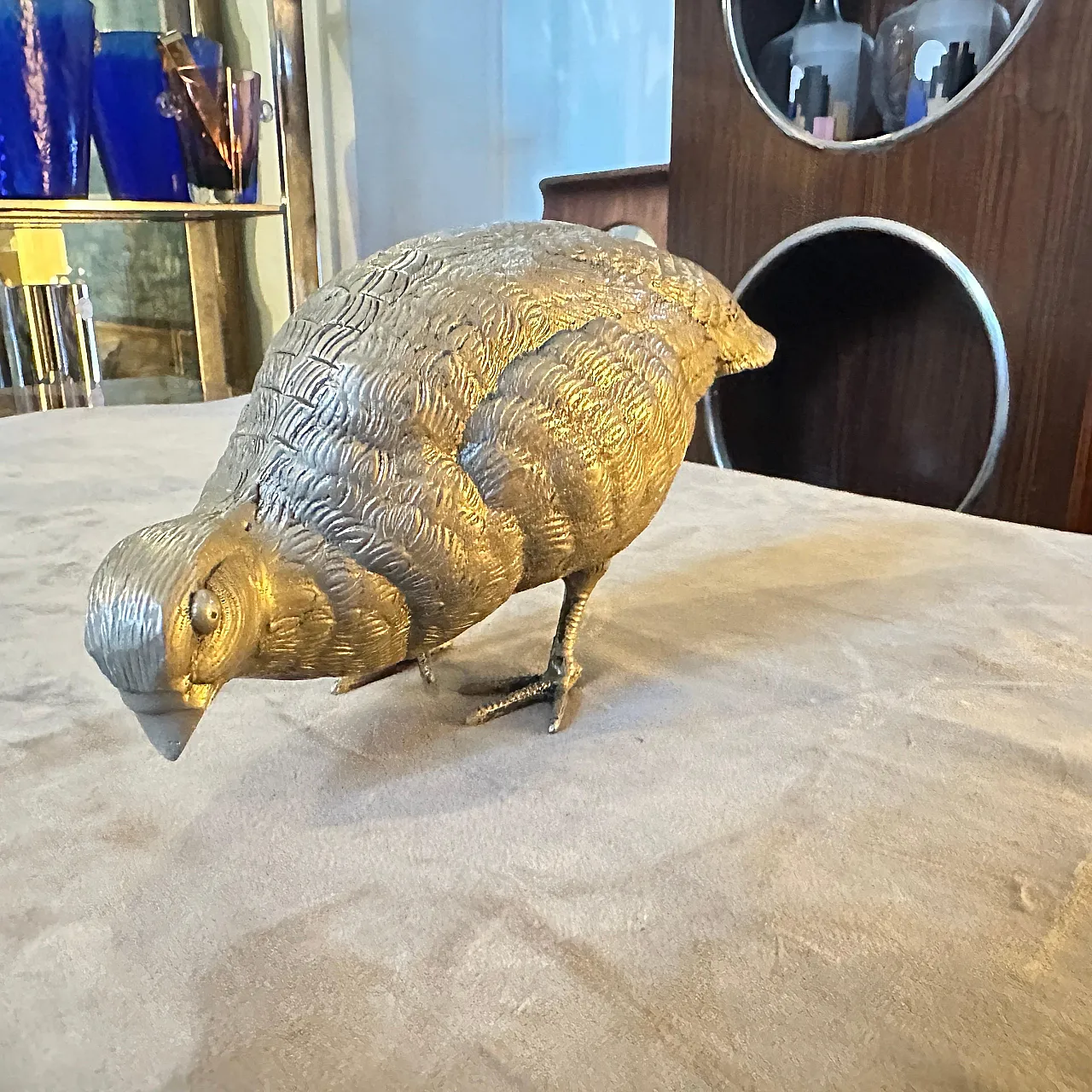 Silver plated metal partridge paperweight by Gucci, 1980s 10