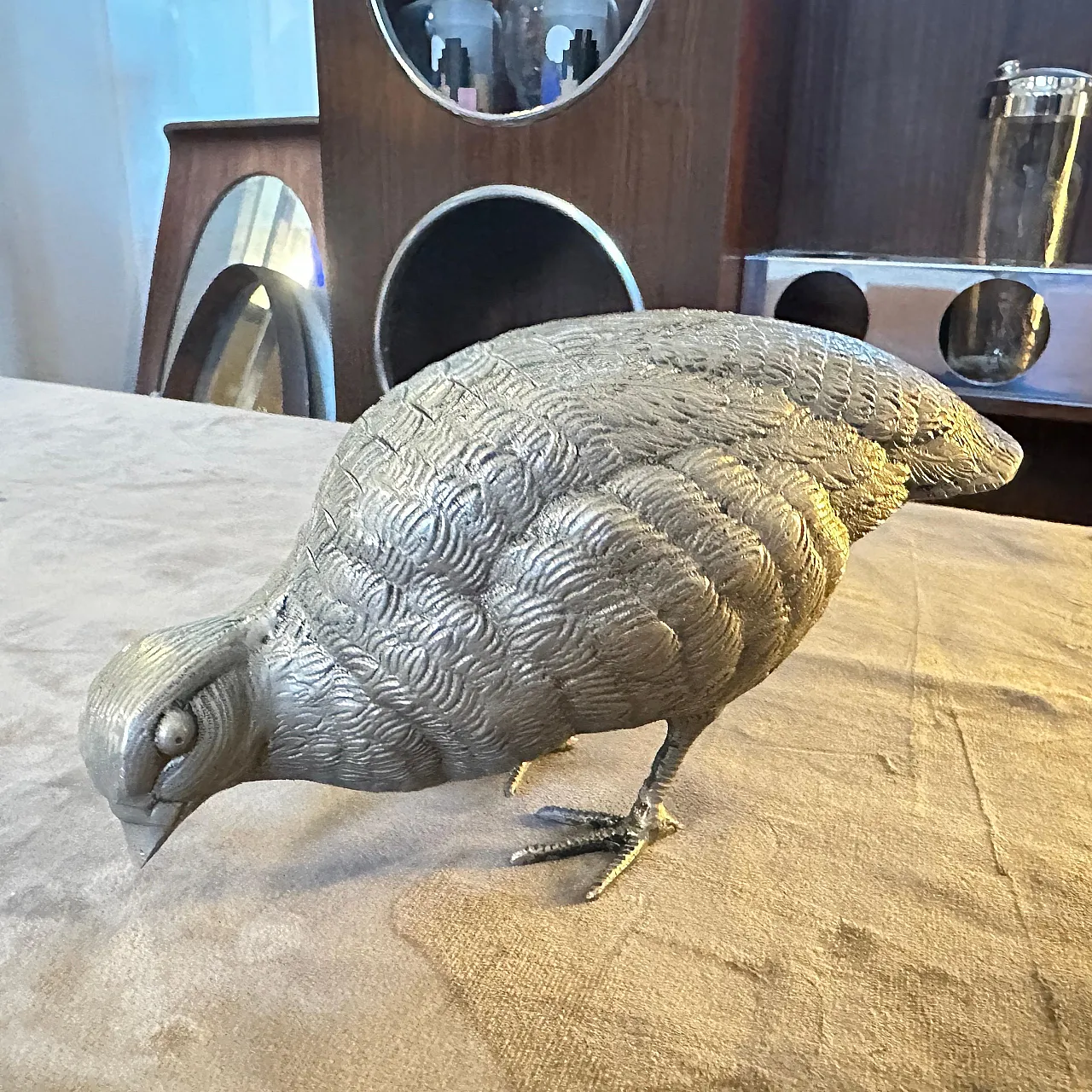 Silver plated metal partridge paperweight by Gucci, 1980s 12