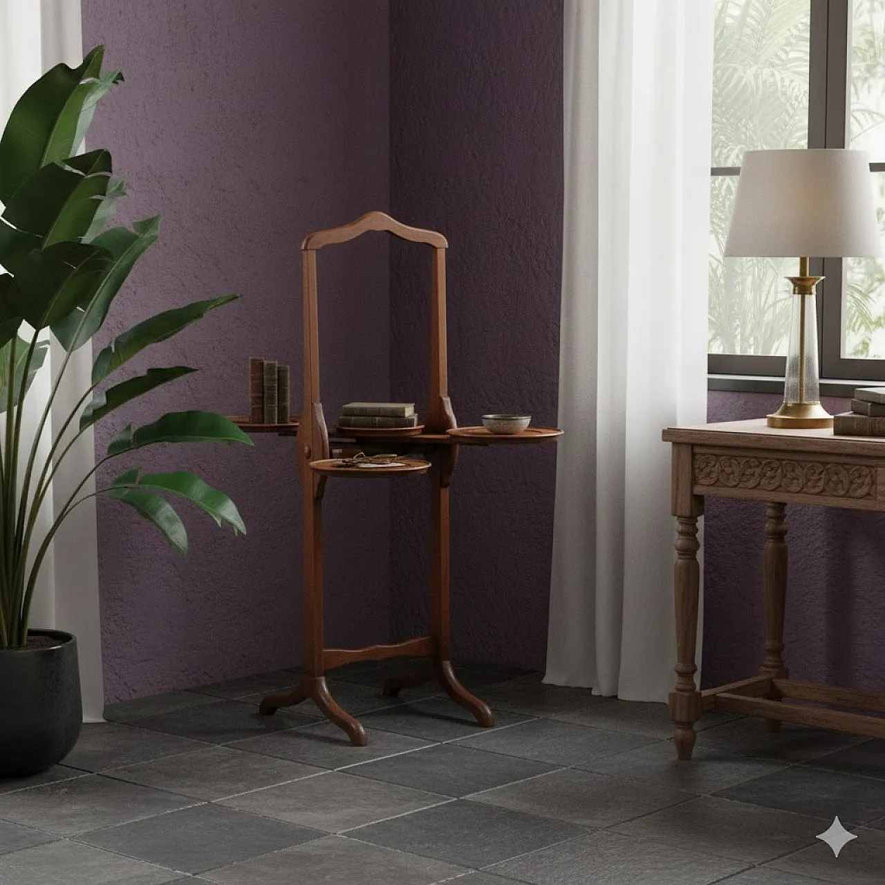 Walnut valet table with trays, 19th century 2