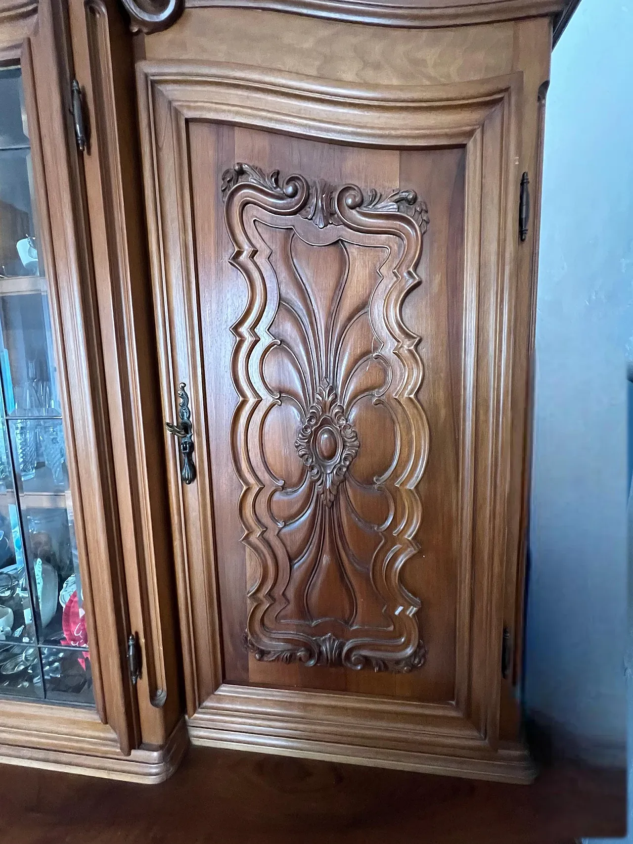 Baroque style solid walnut sideboard, 1980s 2