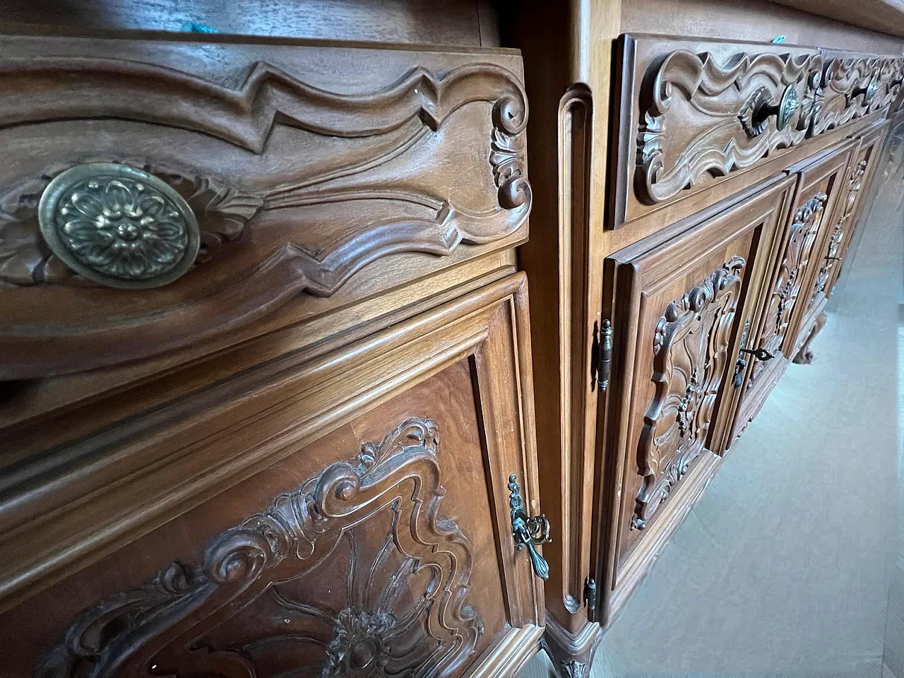 Baroque style solid walnut sideboard, 1980s 3