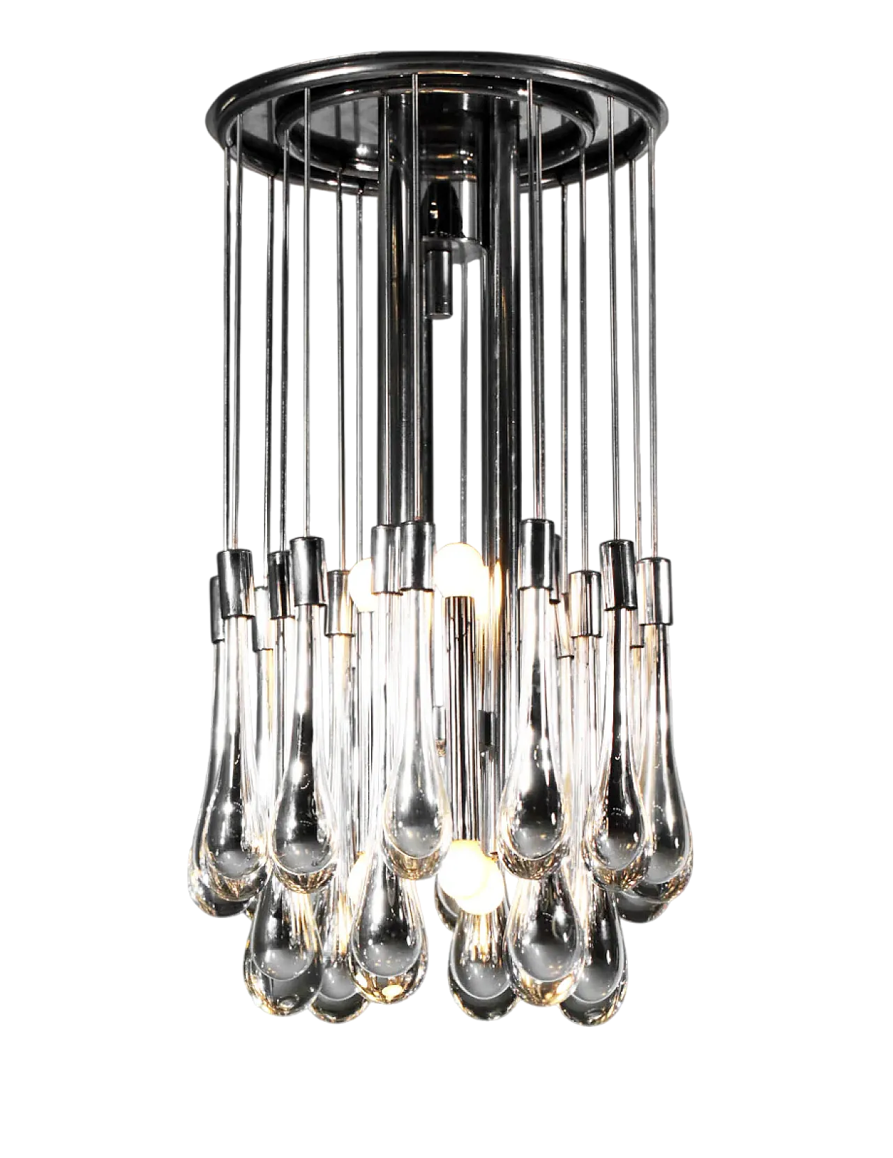 Lampadario in acciaio cromo e vetri Murano di Venini, anni '70 4