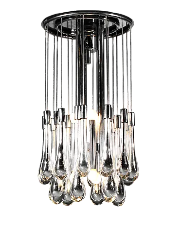 Lampadario in acciaio cromo e vetri Murano di Venini, anni '70