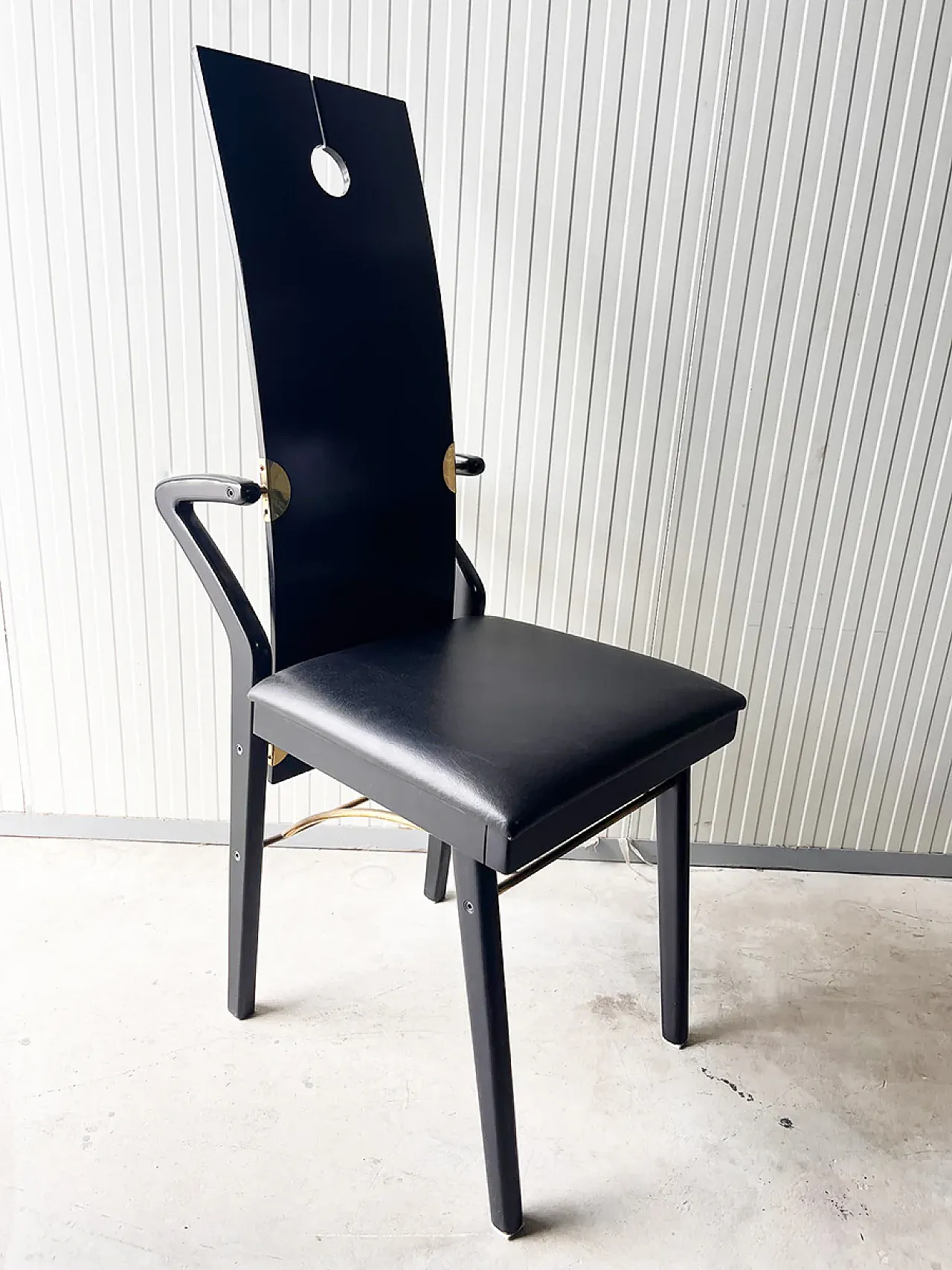 6 Sedie di Pierre Cardin in pelle, legno e ottone, anni '80 4