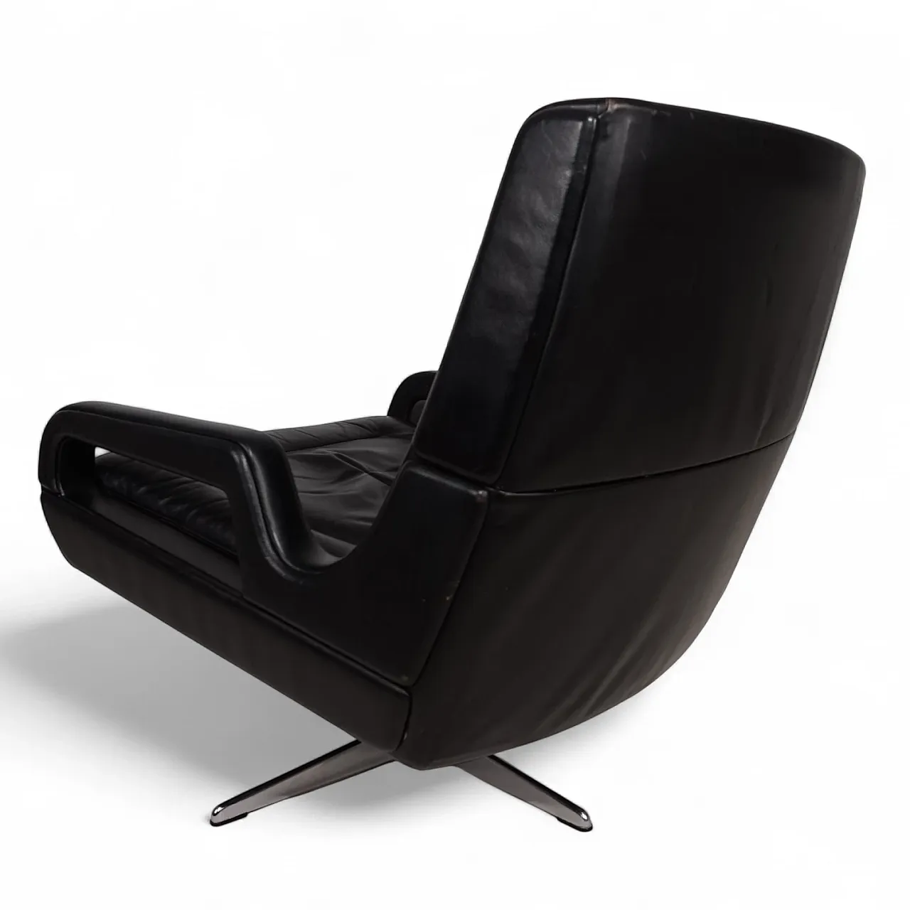 Poltrona lounge in pelle nera Carl Straub, anni '60 2