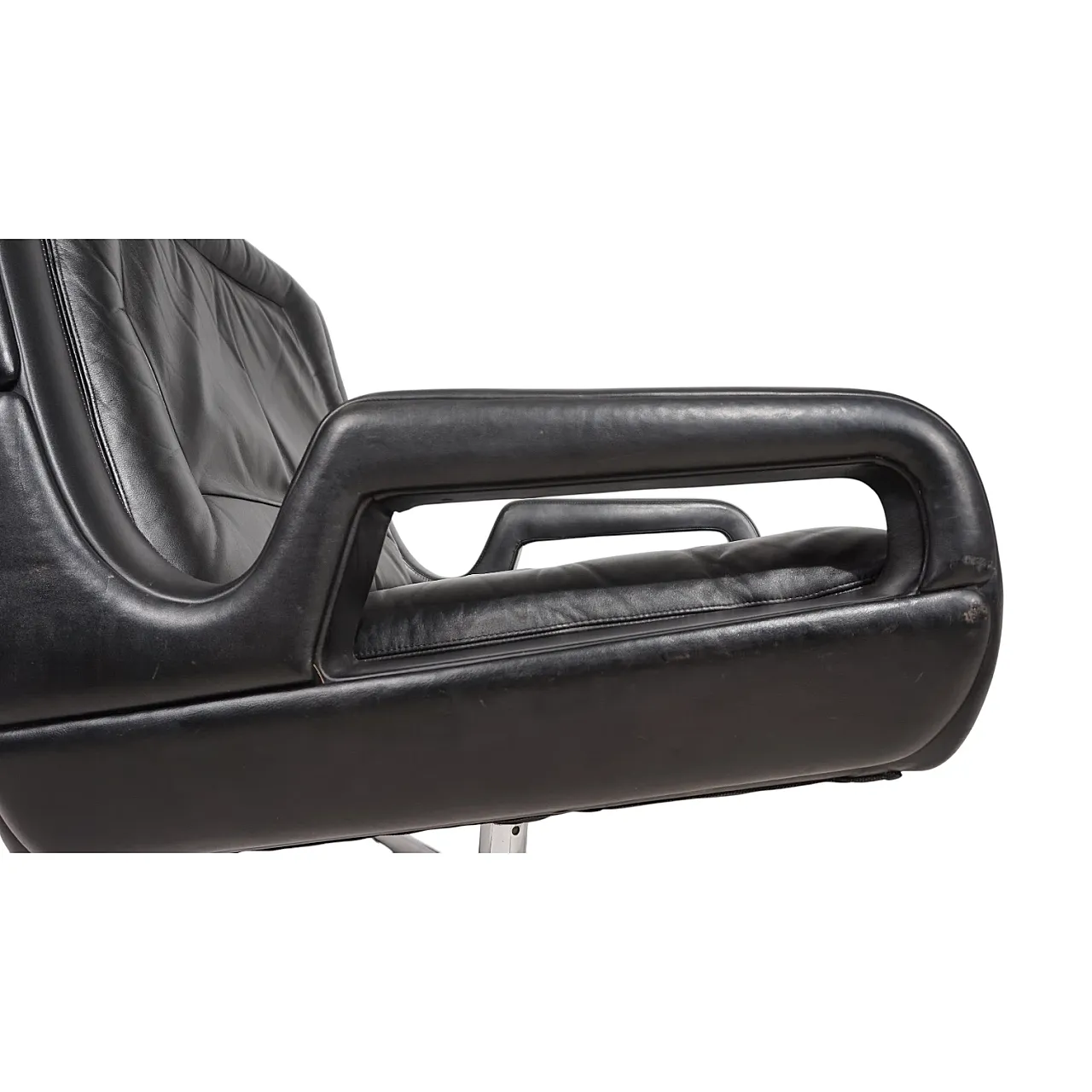 Poltrona lounge in pelle nera Carl Straub, anni '60 5