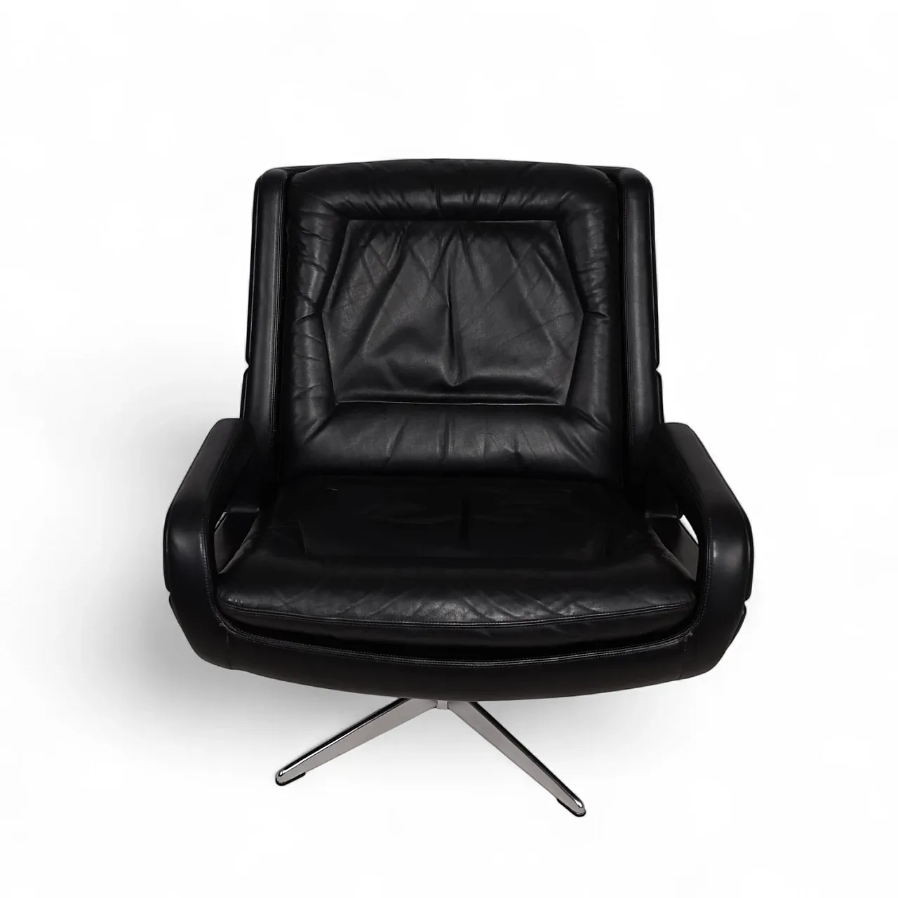 Poltrona lounge in pelle nera Carl Straub, anni '60 6