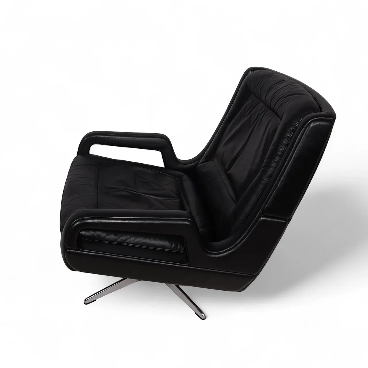 Poltrona lounge in pelle nera Carl Straub, anni '60 14