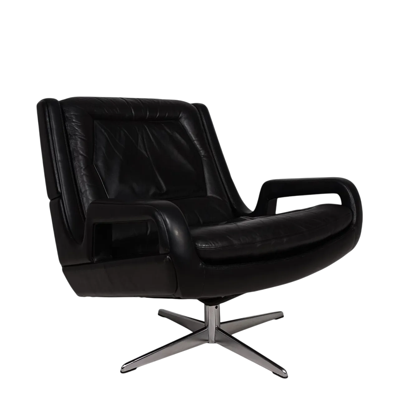 Poltrona lounge in pelle nera Carl Straub, anni '60 15