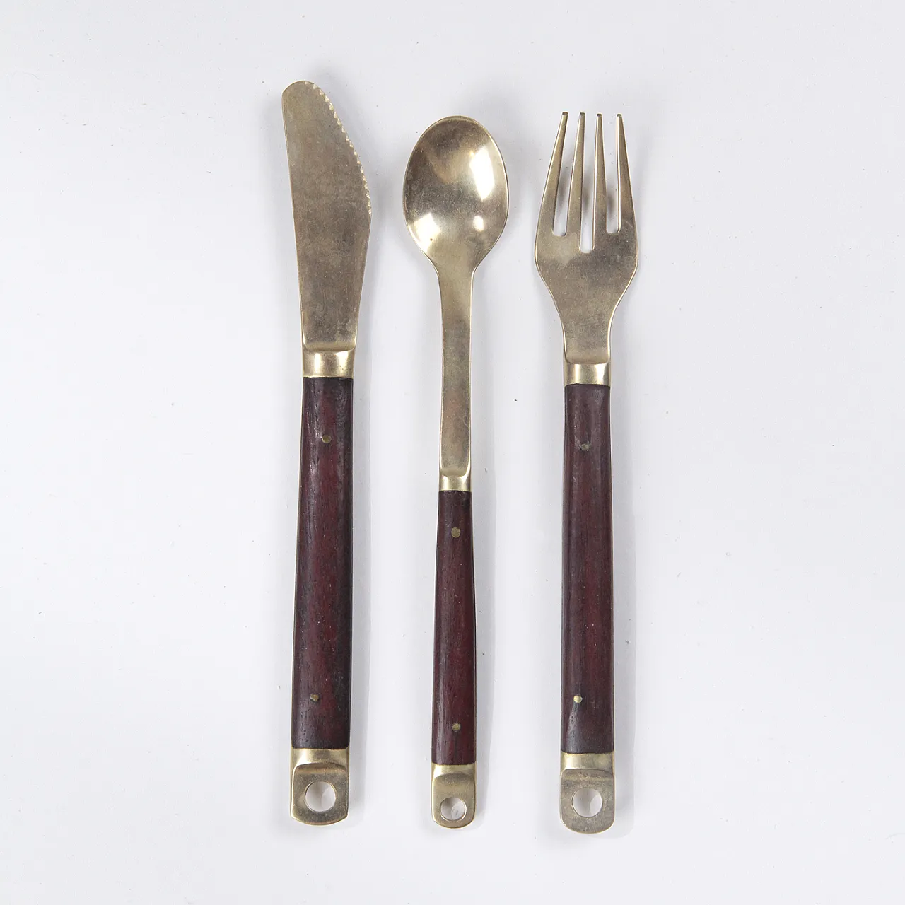 Servizio di posate  in ottone e palissandro di Carl Cohr, anni '60 6