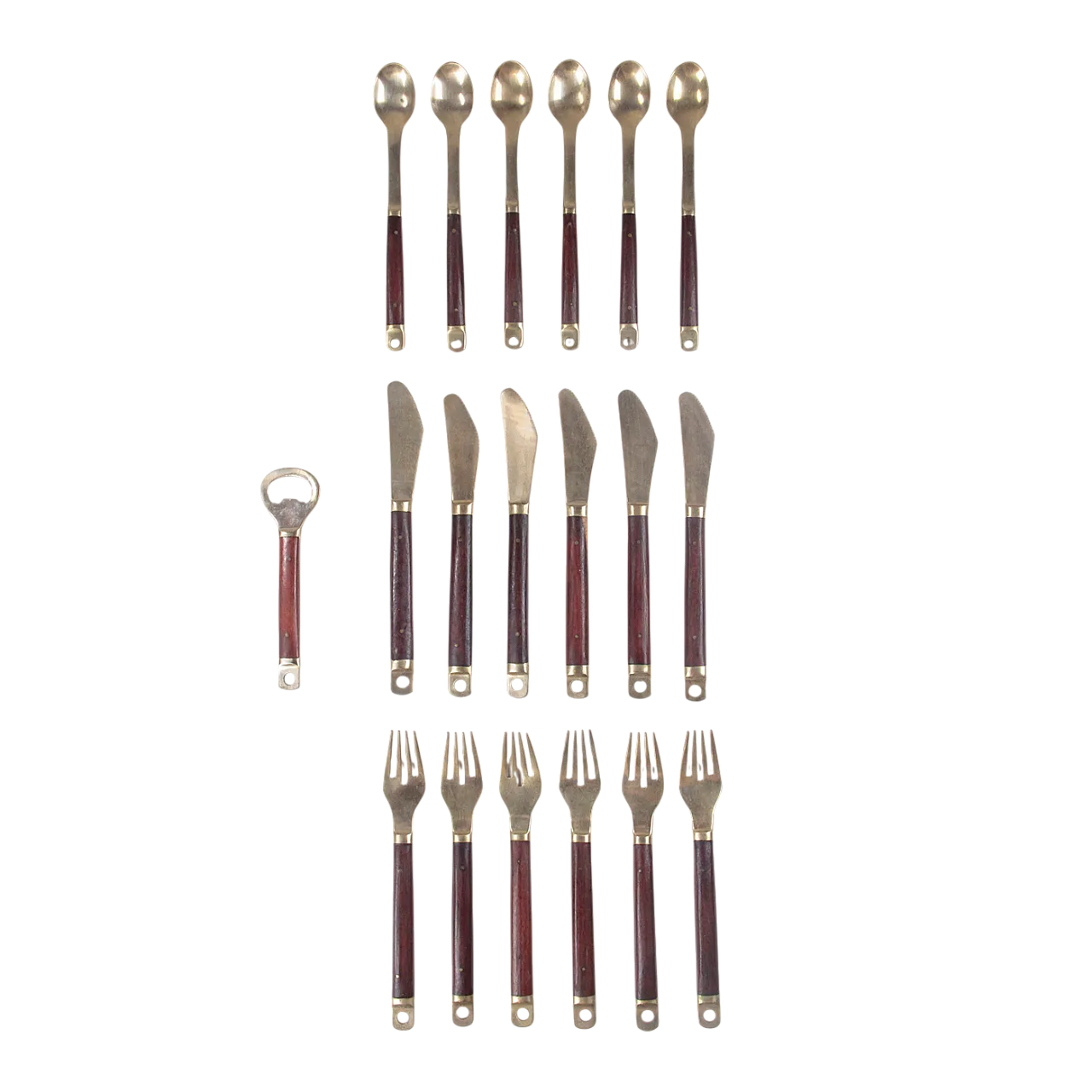 Servizio di posate  in ottone e palissandro di Carl Cohr, anni '60 11