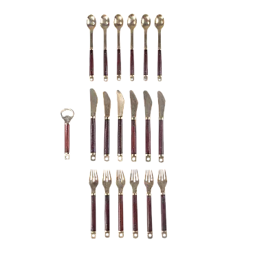 Servizio di posate  in ottone e palissandro di Carl Cohr, anni '60