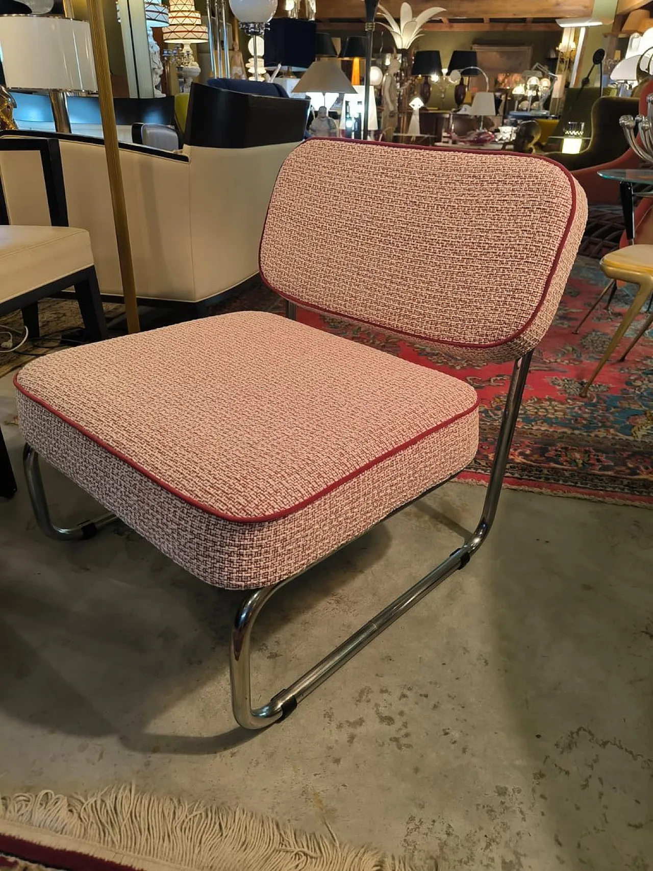 Pair of steel lounge chairs with fabric, 1970s 9