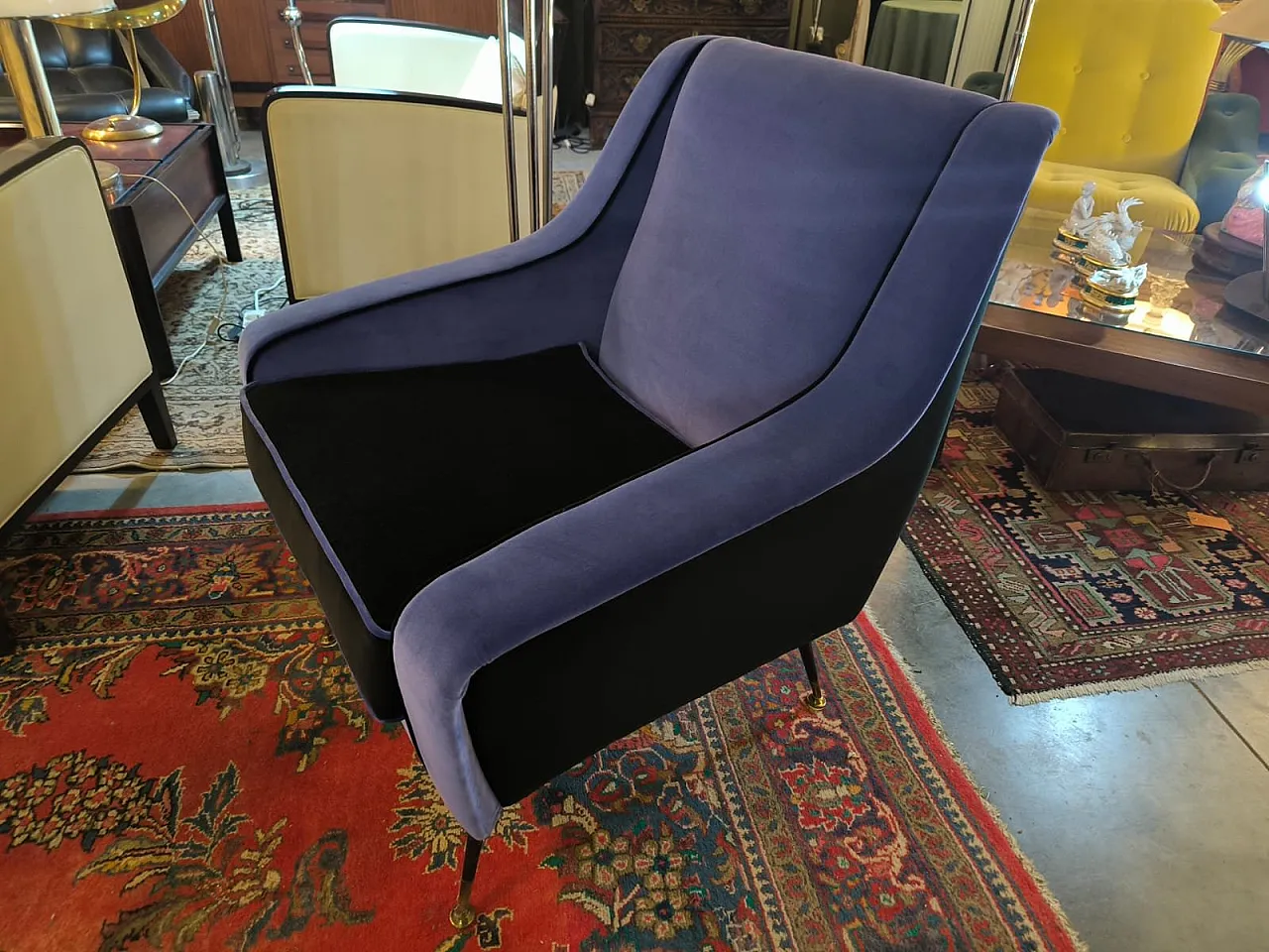 Pair of black and blue lounge chairs, 1960s 1