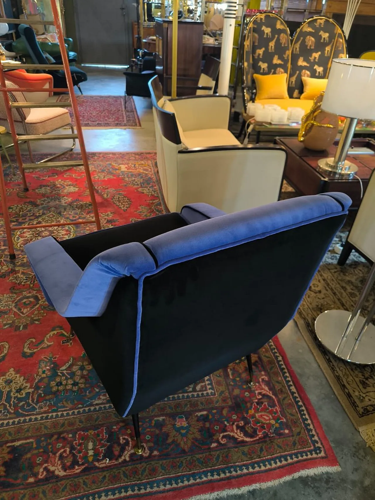Pair of black and blue lounge chairs, 1960s 2