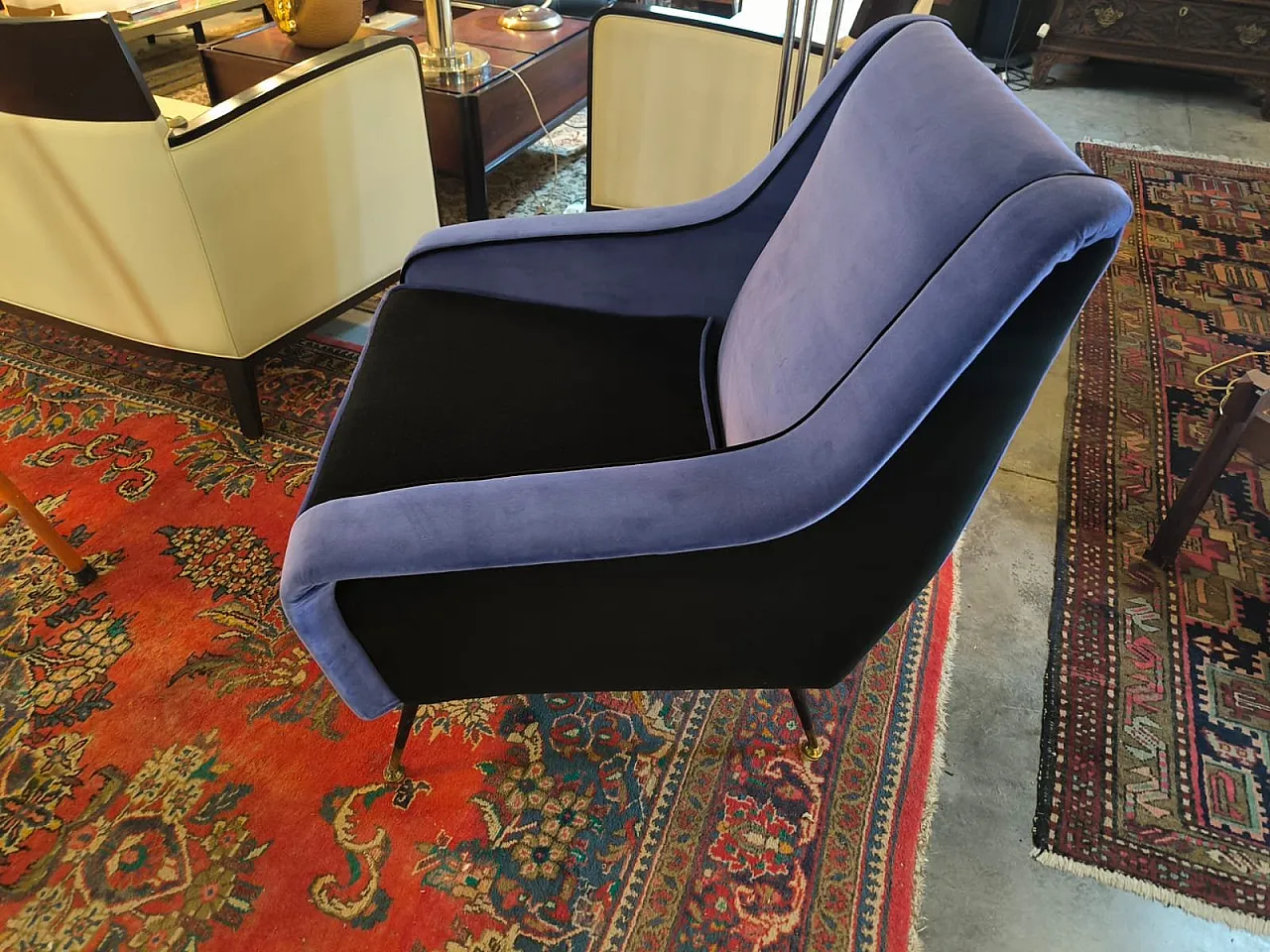 Pair of black and blue lounge chairs, 1960s 5