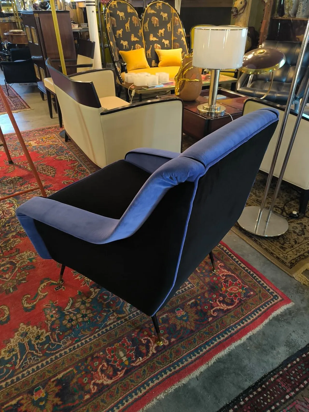 Pair of black and blue lounge chairs, 1960s 6