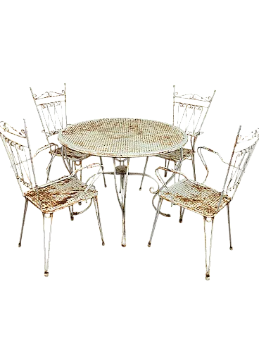 Tavolo con sedie in ferro, anni '70