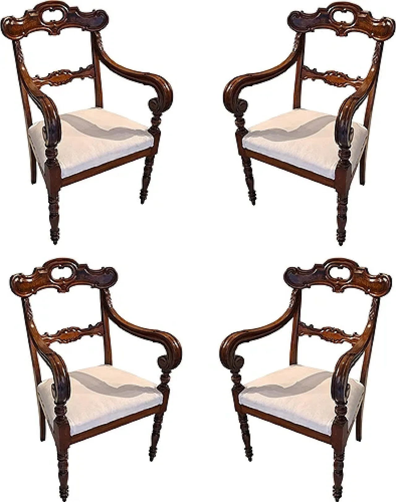 4 Genoese walnut armchairs, 19th century 1