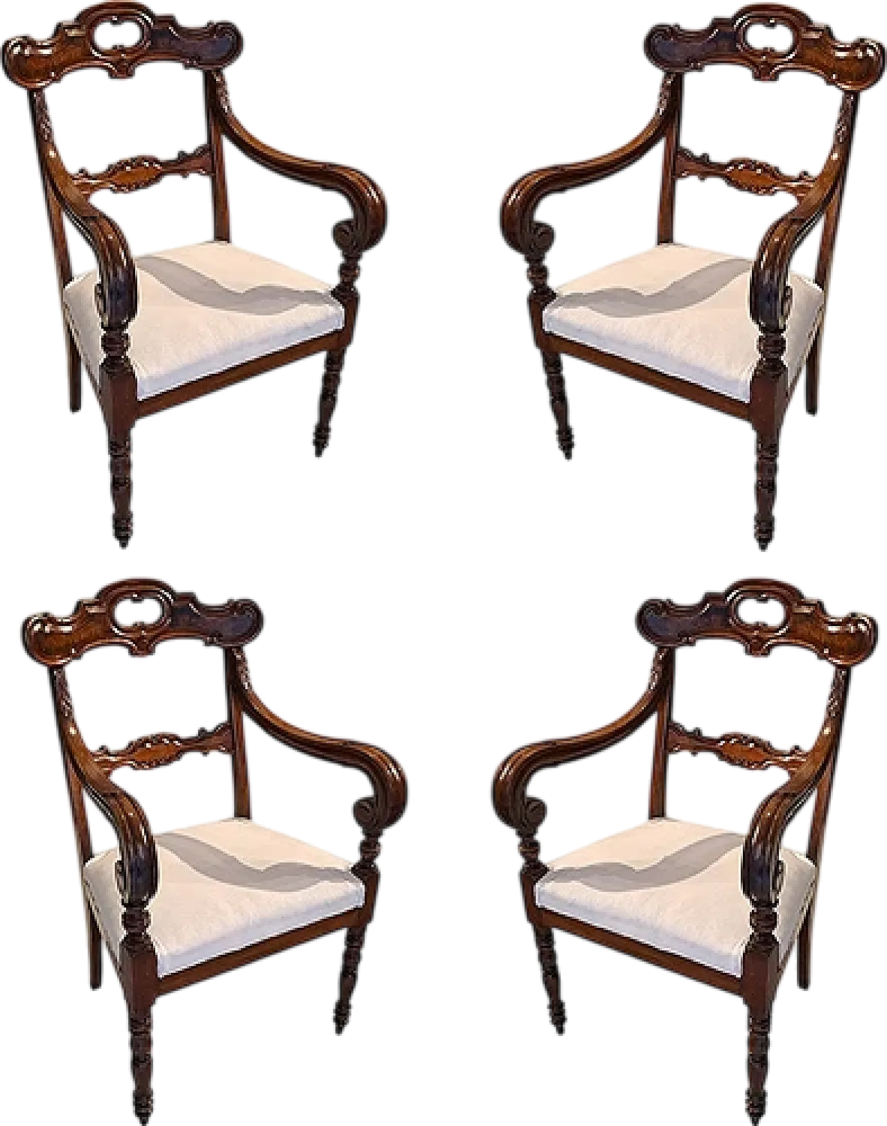 4 Genoese walnut armchairs, 19th century 8