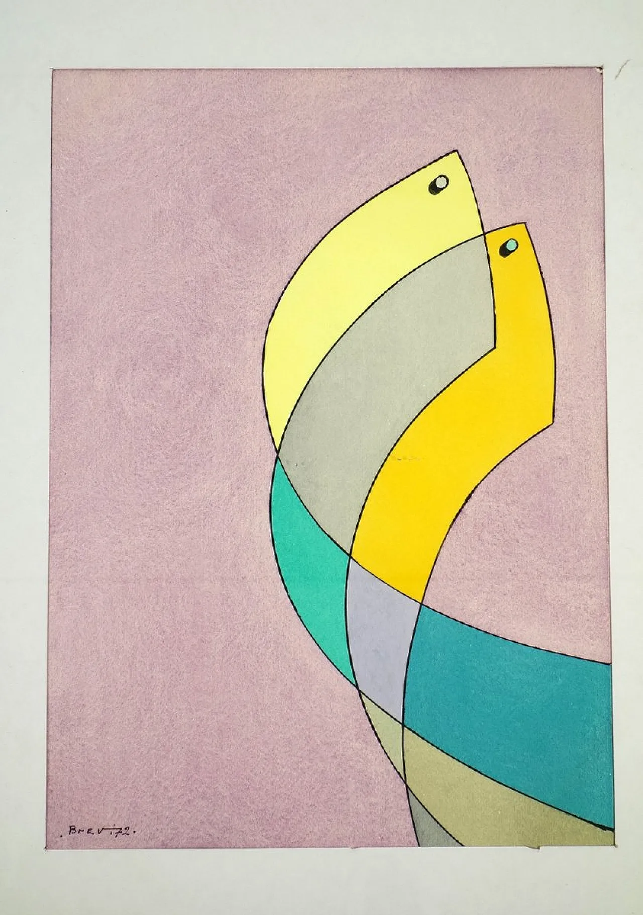 Vittorio Brevi, composizione astratta, opera su carta, anni '70 2